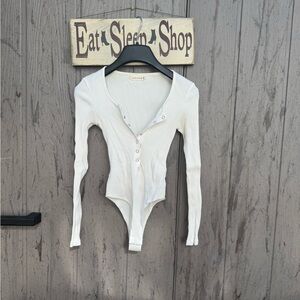 Women's White Ribbed Button-Up Bodysuit